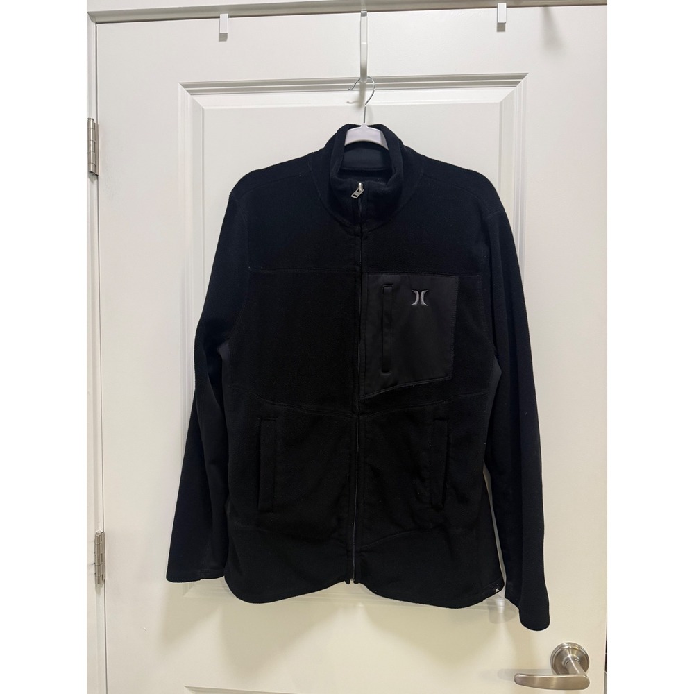 Hurley Mens Full Zip Fleece Jacket Black Mock Neck Pocket Medium M
